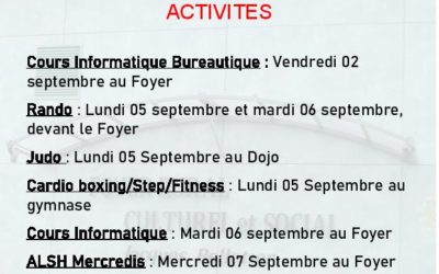 Dates de reprise des activités – Foyer Rural