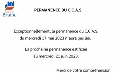 Permanence CCAS du mercredi 17 mai 2023 est exceptionnellement annulée