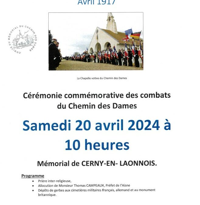 107e anniversaire des combats du Chemin des Dames – Samedi 20 avril 2024 à Cerny-en-Laonnois