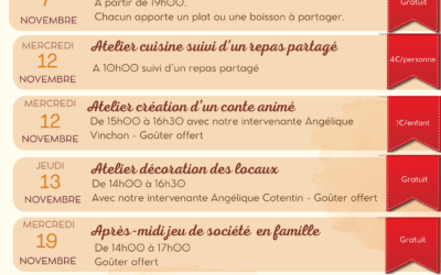 Les ateliers familles du mois de novembre au Foyer Rural