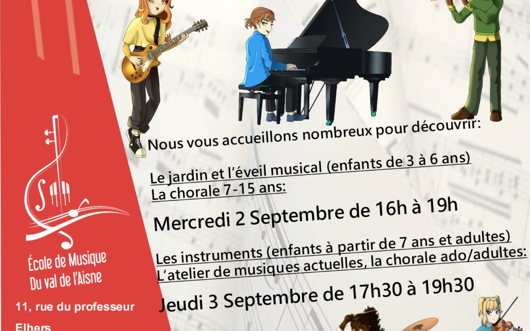 Portes ouvertes École de musique du Val de l’Aisne – 2 & 3 sept. 2026
